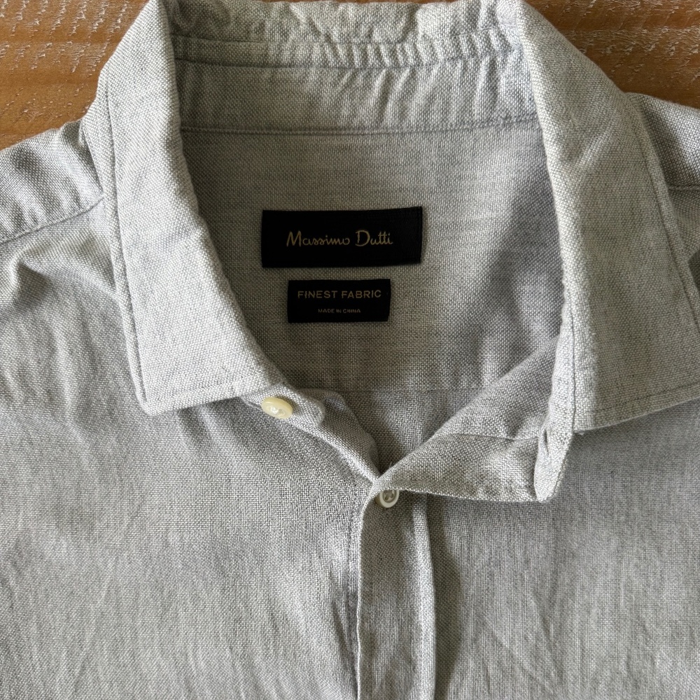 Massimo Dutti Men's Long Sleeve Shirt - Light Gray